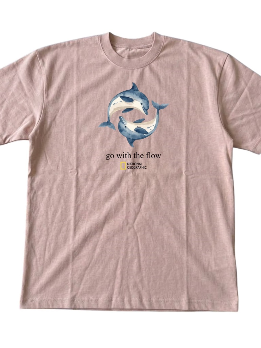Gildan National Geographic Pink Tee with Blue Dolphin Motif